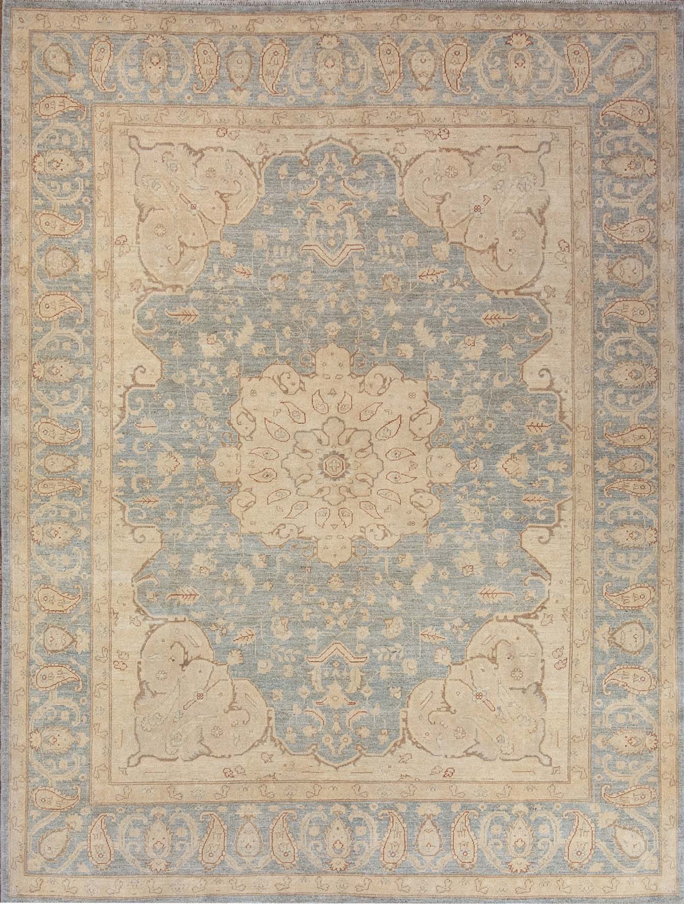 Turkish style rug, handmade Oushak style oriental rug in gray blue and pastel colors. Size 8.4x10.