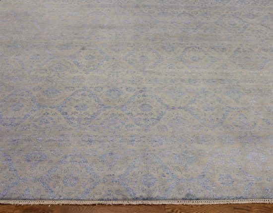 Modern 8x10 rug. Handmade gray blue modern area rug for living room.