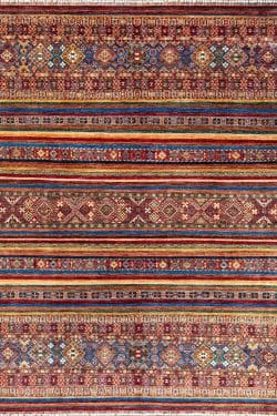 Handmade Afghan tribal area rug style with stripes, multicolor and made of wool. Size 9.3x11.10.