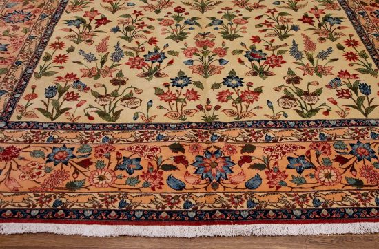 Beautiful floral Persian Najaf Abad rug in Rose and Nightingale design in beige and salmon colors made of wool. size 10.3x16.10.