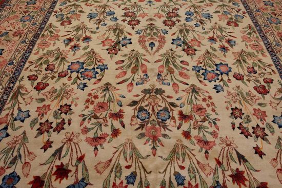 Beautiful floral Persian Najaf Abad rug in Rose and Nightingale design in beige and salmon colors made of wool. size 10.3x16.10.