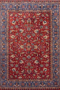 Large living room rugs, hand knotted red Persian rug. Size 10.9x14.6.