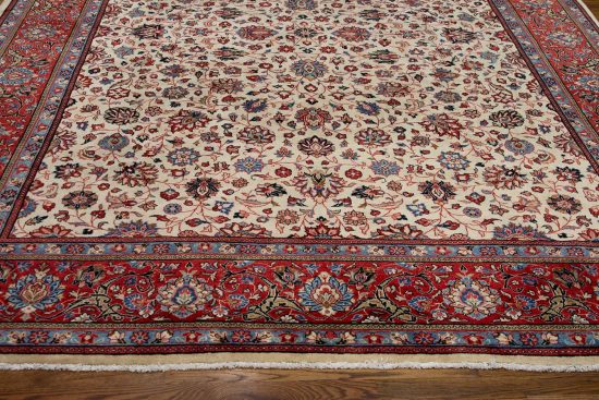 Iranian rugs, hand knotted floral wool rug ion beige color from Iran. Size 8.69x12.