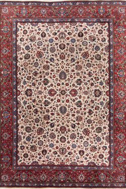 Iranian rugs, hand knotted floral wool rug ion beige color from Iran. Size 8.69x12.