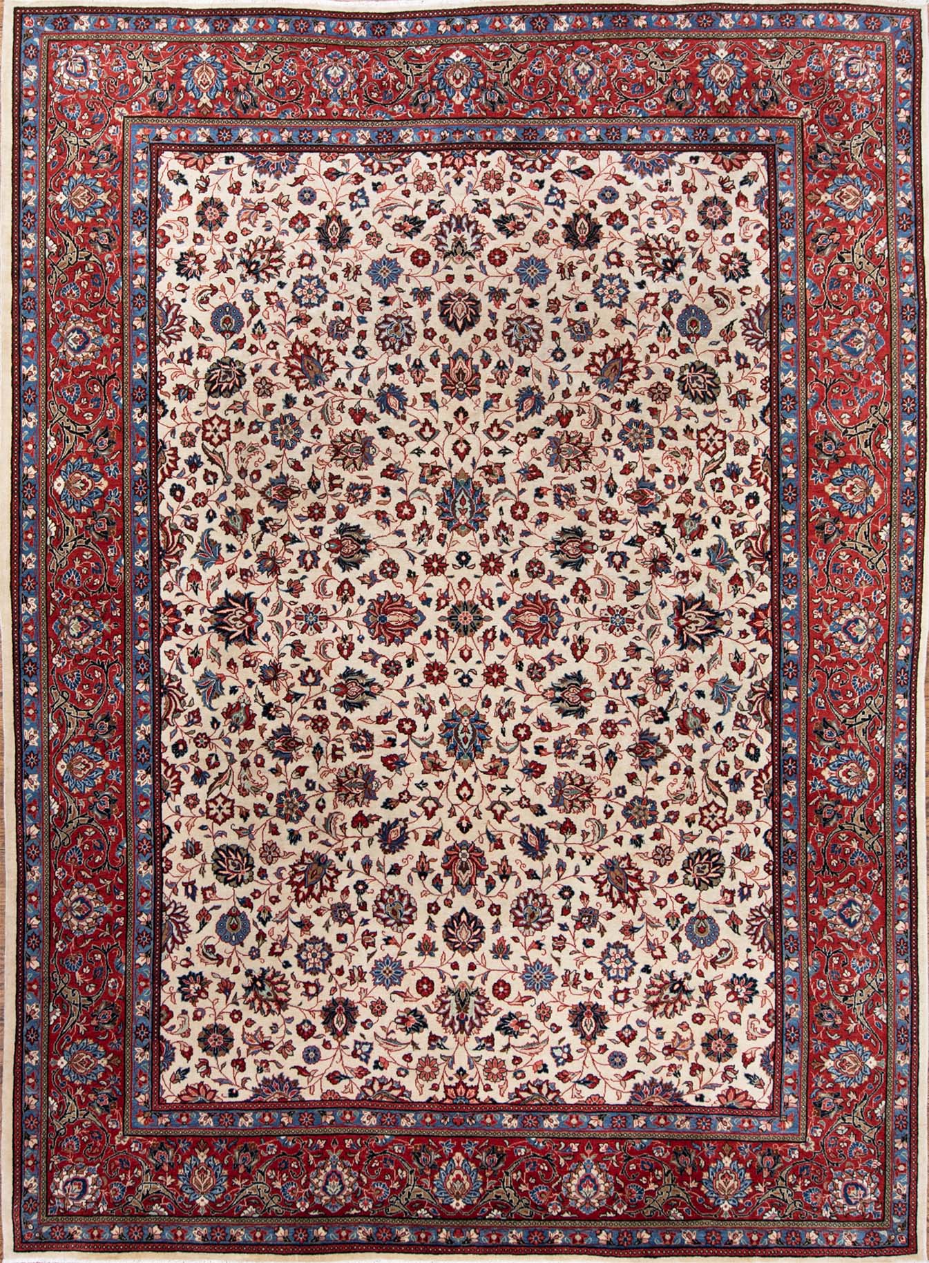 Iranian rugs, hand knotted floral wool rug ion beige color from Iran. Size 8.69x12.