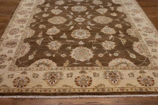 Hand knotted wool transitional area rug with taupe and earth tone colors. Size 8x10.3.