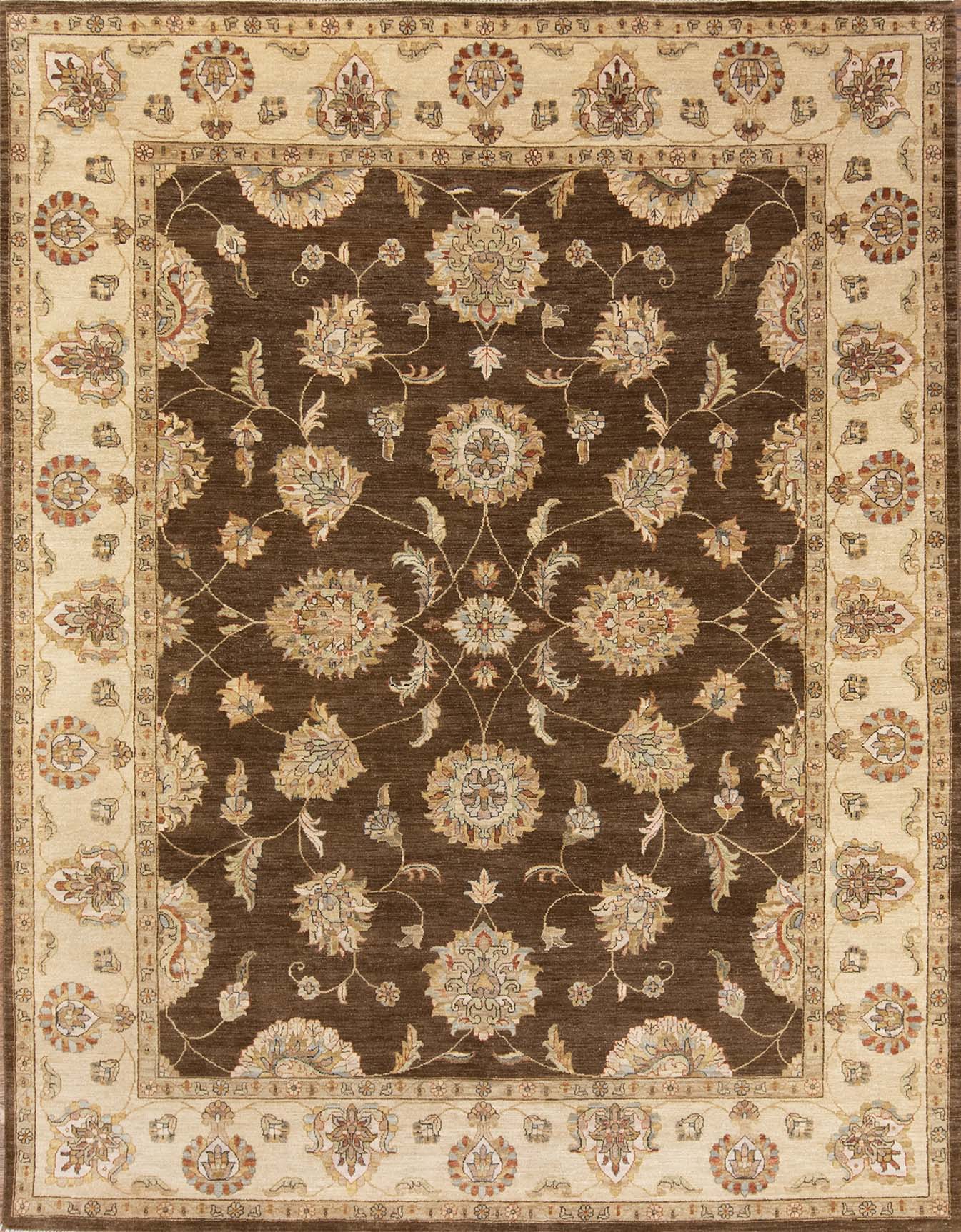 Hand knotted wool transitional area rug with taupe and earth tone colors. Size 8x10.3.