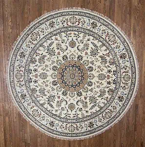 Round rugs for living. Beautiful handmade Persian Nain style round rug made in India.