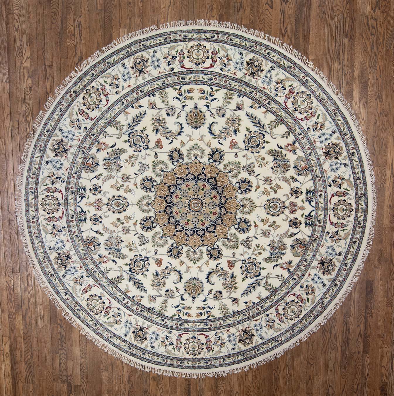 Round area rugs for living. Beautiful handmade Persian Nain style rug made in India. Size 9.2x9.2.