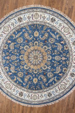 9 ft round rug. Handmade wool Persian Nain style rug in beautiful blue color made in India. Rug size 9.3x9.3.