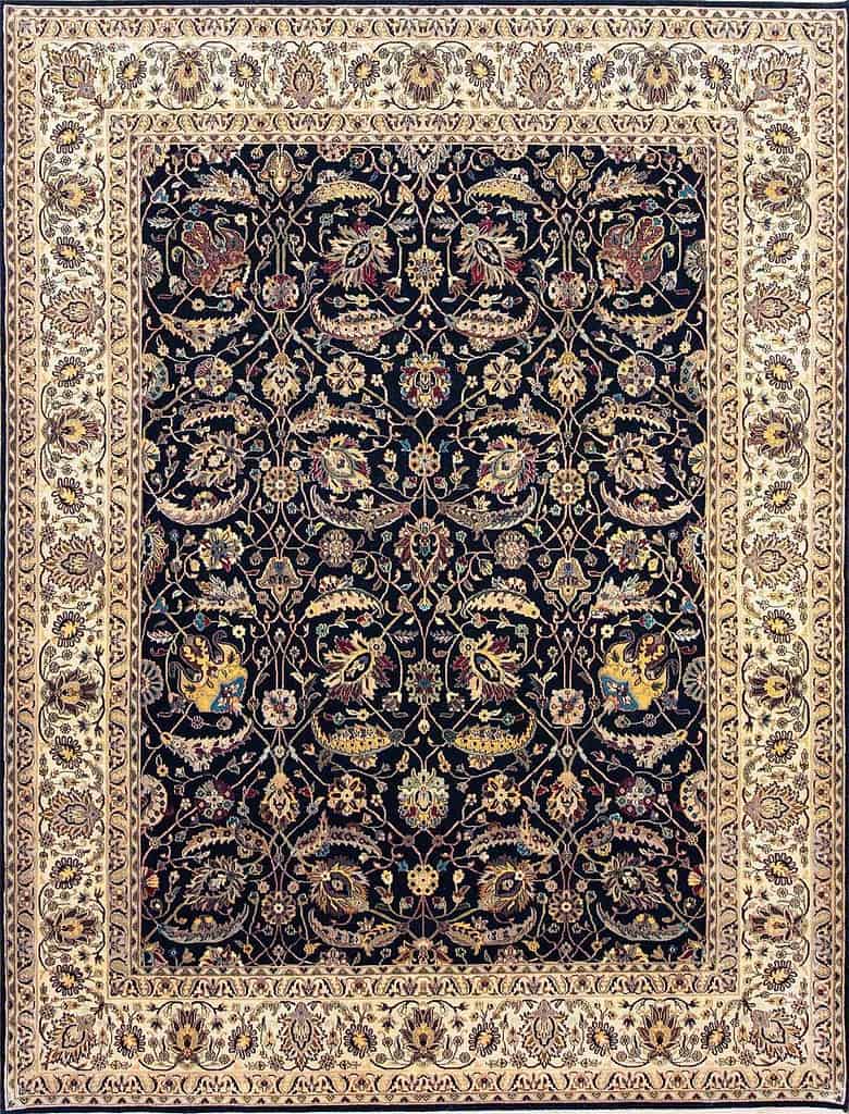 3201- Beautifully designed and color coordinated black oriental rug for dining room or living room. The actual rug size is 8x10.3.