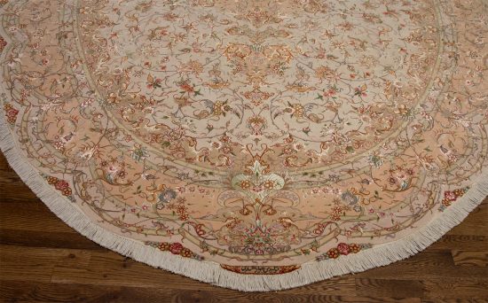 Oval Persian rug, Handmade wool and silk Persian Tabriz oval rug in beige and salmon colors. Size 8.5x11.10.