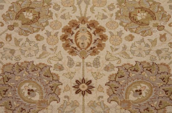 3x5 oriental rug sale. Handmade wool transitional rug in pastel beige and chestnut colors.