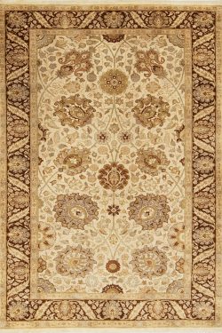 3x5 oriental rug sale. Handmade wool transitional rug in pastel beige and chestnut colors.