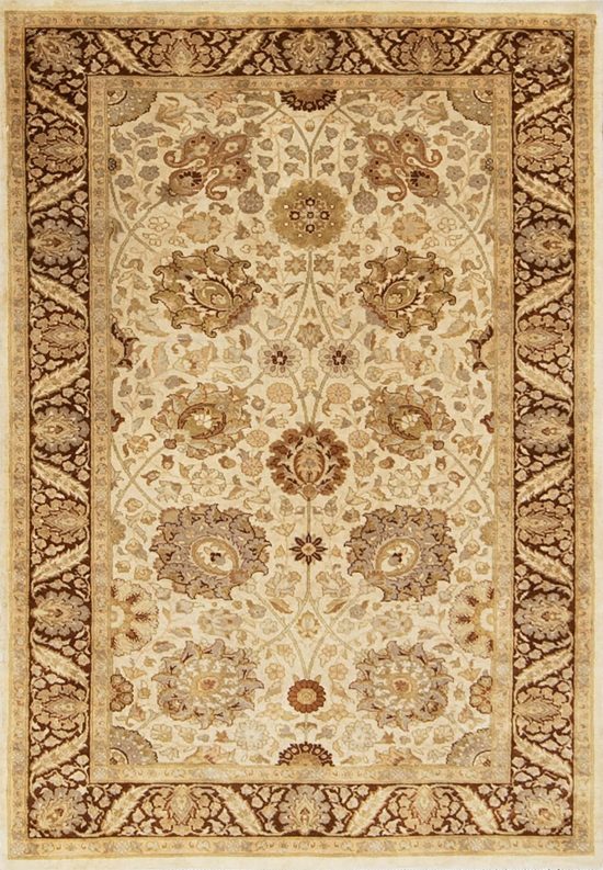 3x5 oriental rug sale. Handmade wool transitional rug in pastel beige and chestnut colors.