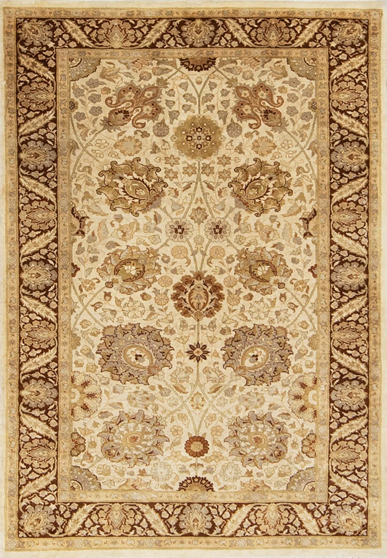 3x5 oriental rug sale. Handmade wool transitional rug in pastel beige and chestnut colors.