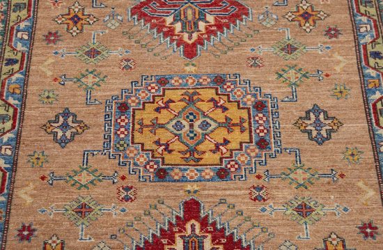 Handmade area rug. Small geometric Kazak style wool area rug . Size 4.10x6.9.