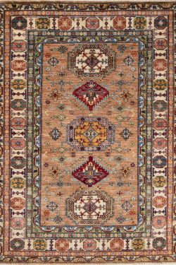 Handmade area rug. Small geometric Kazak style wool area rug . Size 4.10x6.9.