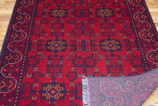 Wool 4x6 rug. Hand knotted tribal wool rug in red color made in Afghanistan.