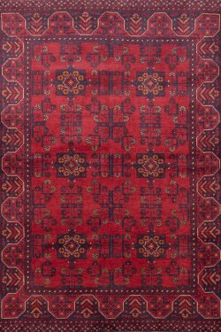 Wool 4x6 rug. Hand knotted tribal wool rug in red color made in Afghanistan.