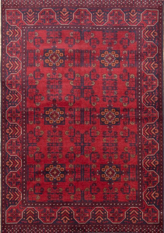 Wool 4x6 rug. Hand knotted tribal wool rug in red color made in Afghanistan.