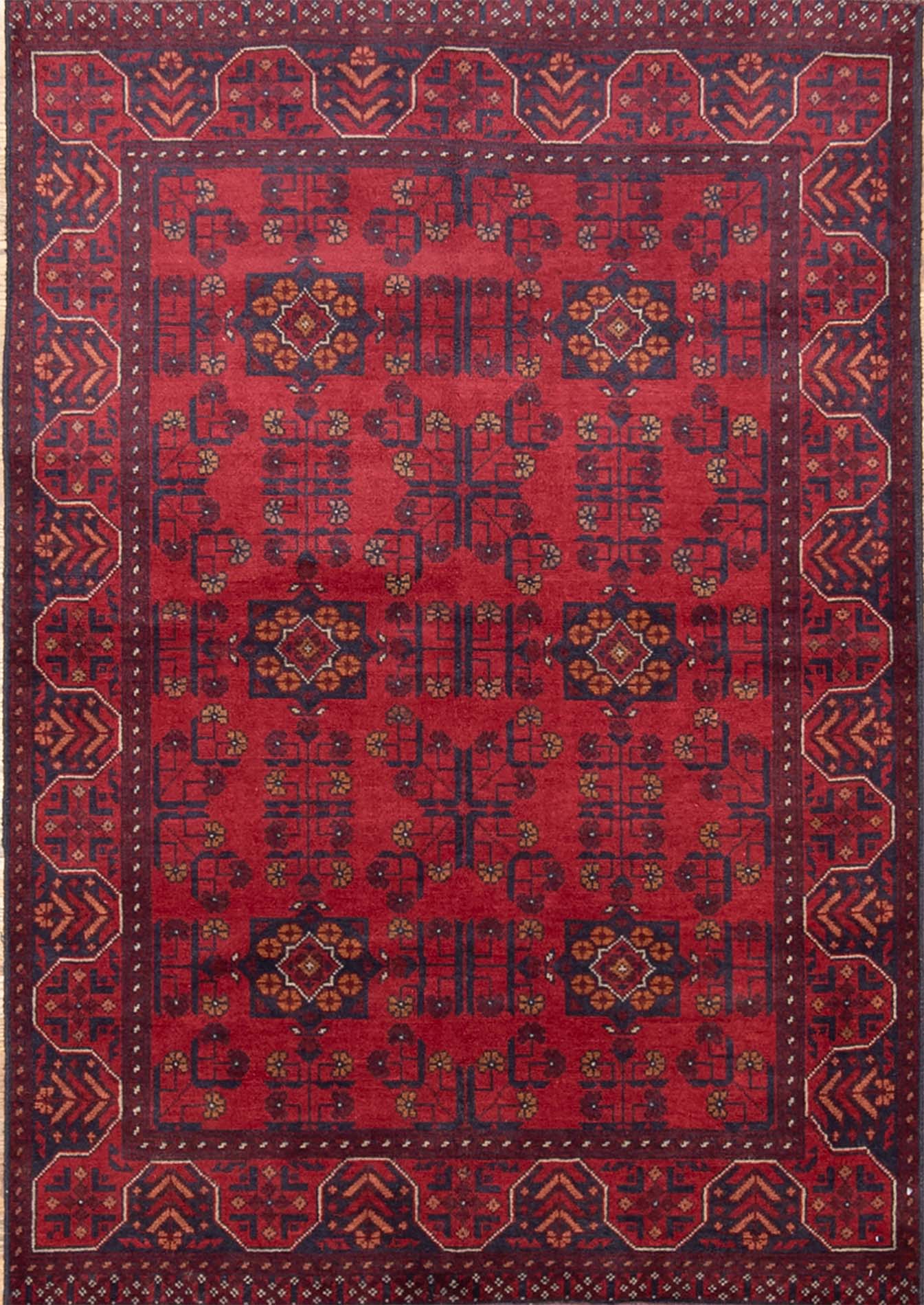 Wool 4x6 rug. Hand knotted tribal wool rug in red color made in Afghanistan.