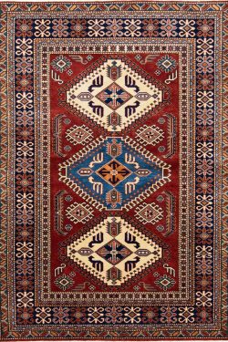 Rustic area rugs. Handmade Geometric Kazak area rug in rustic red color. Size 4.2x5.10.