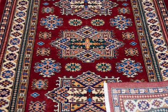 Oriental rugs online. Handmade wool oriental rug with Russian accent in red color. Size 4.1x5.10.