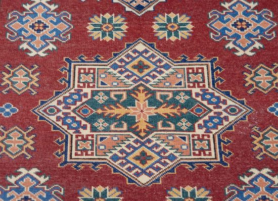 Oriental rugs online. Handmade wool oriental rug with Russian accent in red color. Size 4.1x5.10.