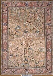 Hand Knotted Persian Isfahan Silk Rug, Silk Tree of Life Rug, Gold & Copper Color Rug, size 4.10x7.2