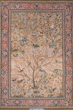 Hand Knotted Persian Isfahan Silk Rug, Silk Tree of Life Rug, Gold & Copper Color Rug, size 4.10x7.2