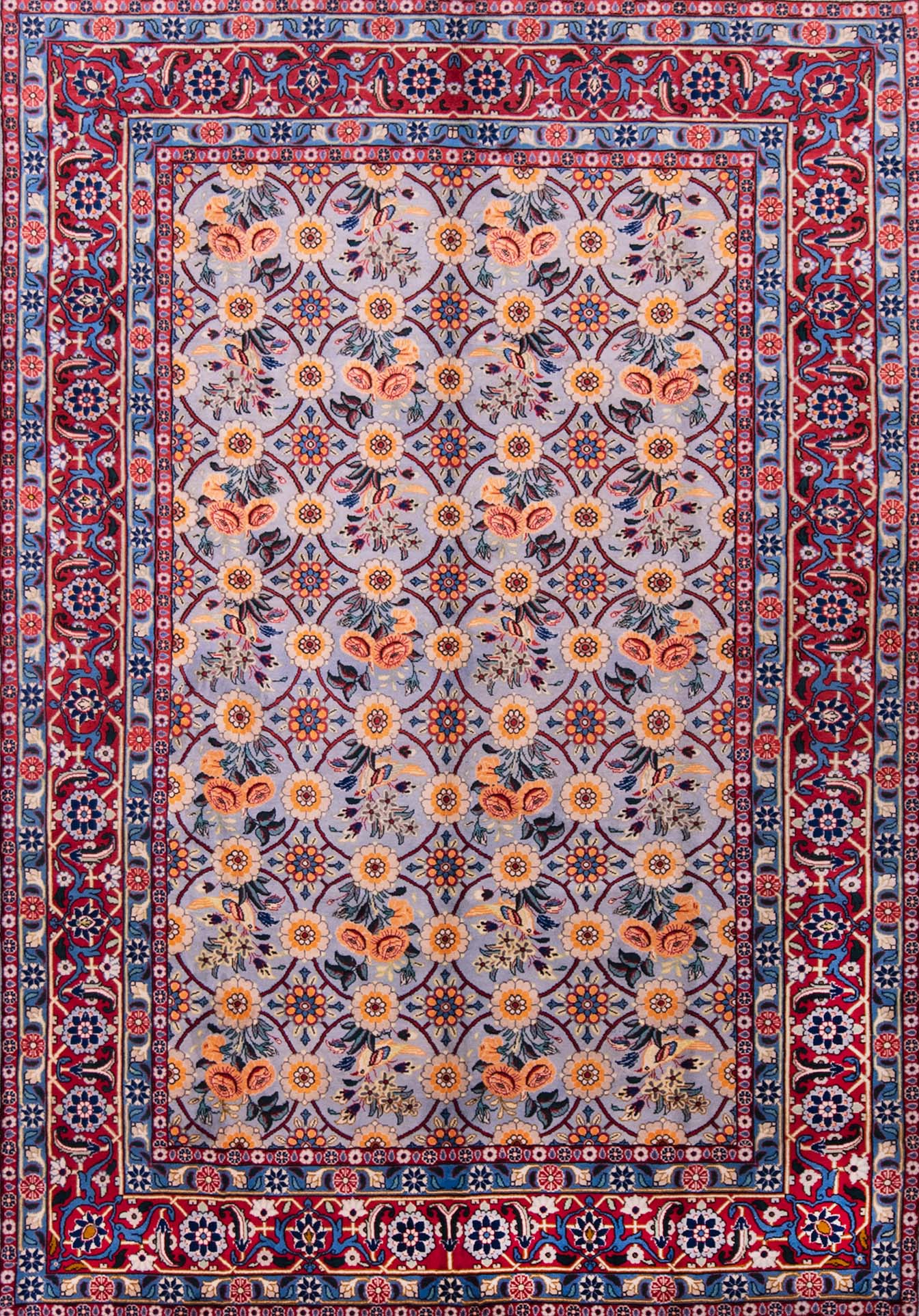 Garden Design Rug, Handmade Persian Veramin Rug, Grey Blue Rug. Size 6.8x9.6