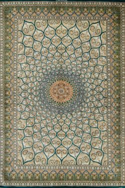 Silk Persian Rug with Green Mosque Design