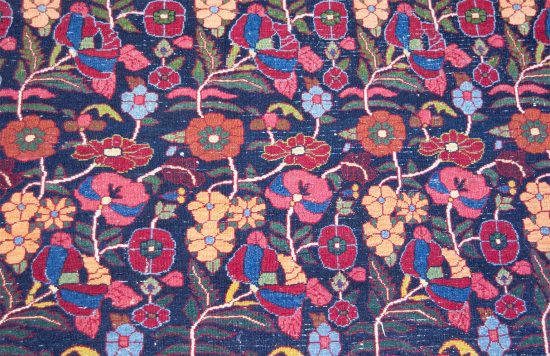 Old Persian Birjand Dorokhsh rug. Floral allover design Persian rug, multi color with navy blue background. Size 10x13.4.