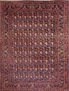 Old Persian Birjand Dorokhsh rug. Floral allover design Persian rug, multi color with navy blue background. Size 10x13.4.