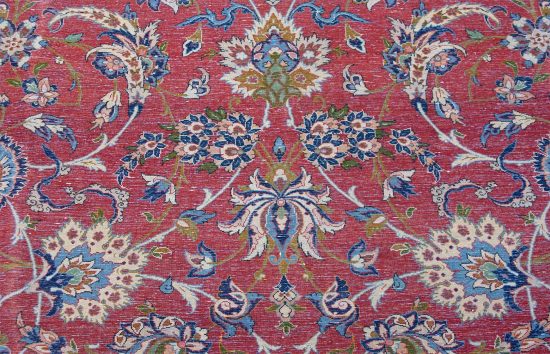 Persian floral rug. Hand knotted Persian Isfahan floral wool rug in orange red and blue colors. Size 10.9x14.6.