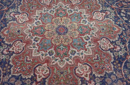 10x12 rug. Handmade old navy blue Persian rug made of wool, floral design.