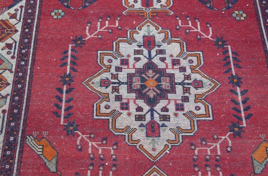 Wide runner rug, Handmade geometric Persian Baluchi runner rug in red color. Size 4.3x10.5