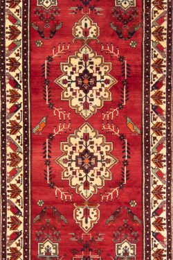 Wide runner rug, Handmade geometric Persian Baluchi runner rug in red color. Size 4.3x10.5