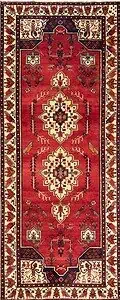 Wide runner rug, Handmade geometric Persian Baluchi runner rug in red color. Size 4.3x10.5