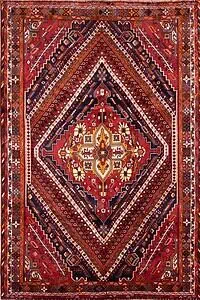 Persian Shiraz wool rug in red color geometric style. Size 5.8x8.8