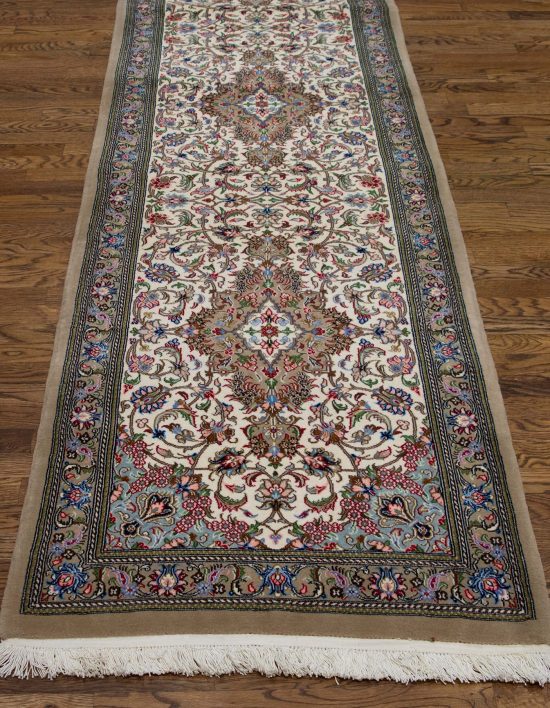 Persian runner rug. Hand knotted 10 ft runner rug made of kork wool in beige color. Size 2.9x10.4.