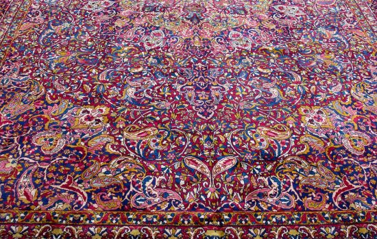 Antique rug. Handmade Persian Yazd antique rug, Multicolor with red and pink. Size 10.3x15.