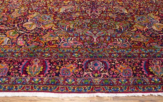 Antique rug. Handmade Persian Yazd antique rug, Multicolor with red and pink. Size 10.3x15.