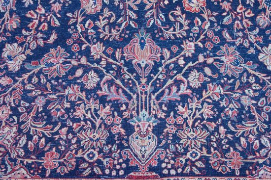 Persian navy blue area rug. Handmade Persian Sarouk floral wool area rug. Rug size 10x13.7.