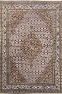 10x14 oriental rug. Handmade beige oriental rug with Persian Tabriz design made of wool.