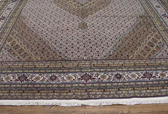 10x14 oriental rug. Handmade beige oriental rug with Persian Tabriz design made of wool.