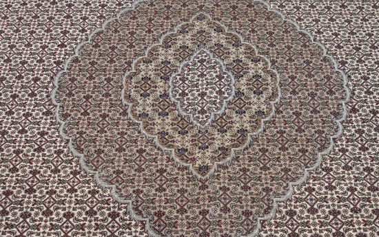 10x14 oriental rug. Handmade beige oriental rug with Persian Tabriz design made of wool.