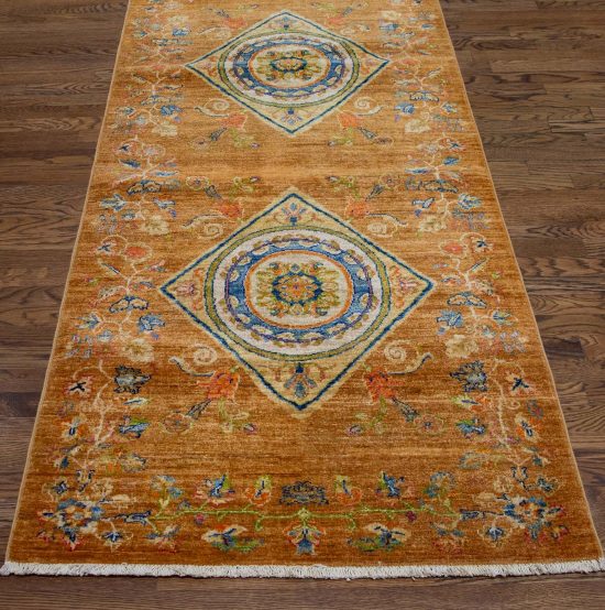 Kitchen runner rugs. A decorative 3 foot wide runner rug made of 100% wool in orange color. Size 3.1x10.