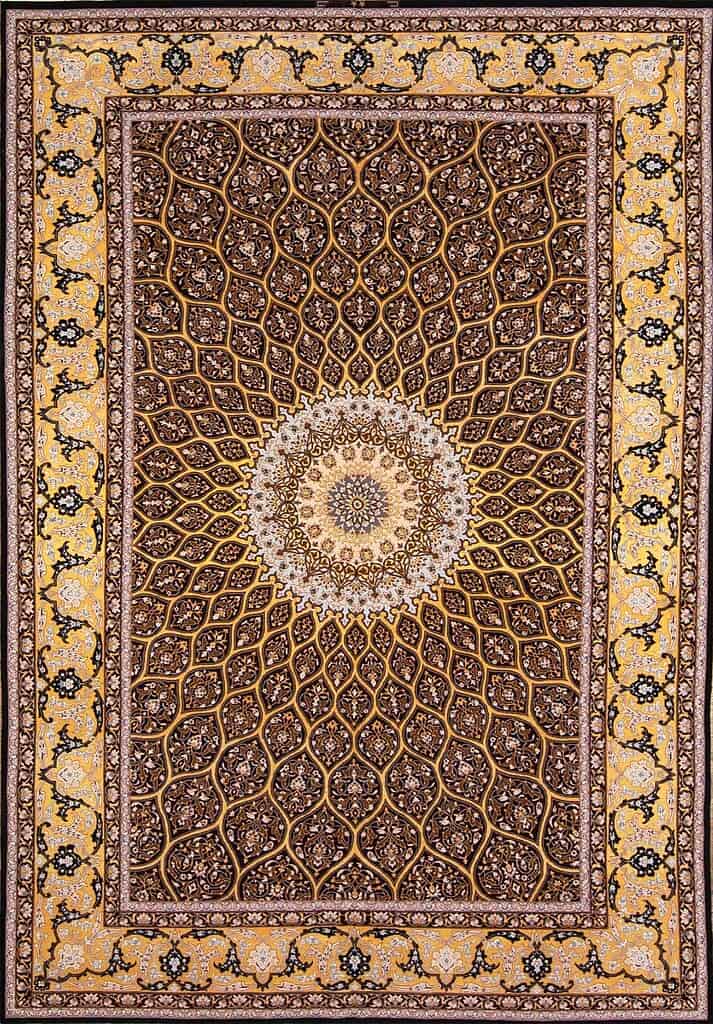 2451- Persian Purple rug. A mesmerizing hand knotted mandala design Persian Isfahan rug made of kork wool and silk. Size 6.8x10.3. 